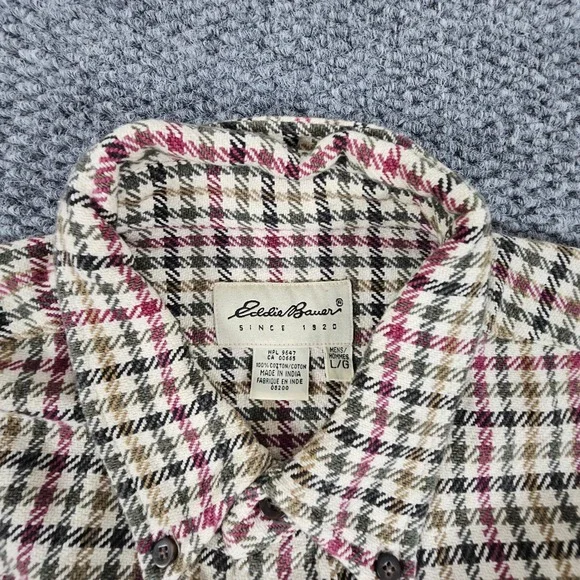 Vintage Eddie Bauer Menswear Houndstooth Plaid Long Sleeve Button Down Shirt - Picture 4 of 9